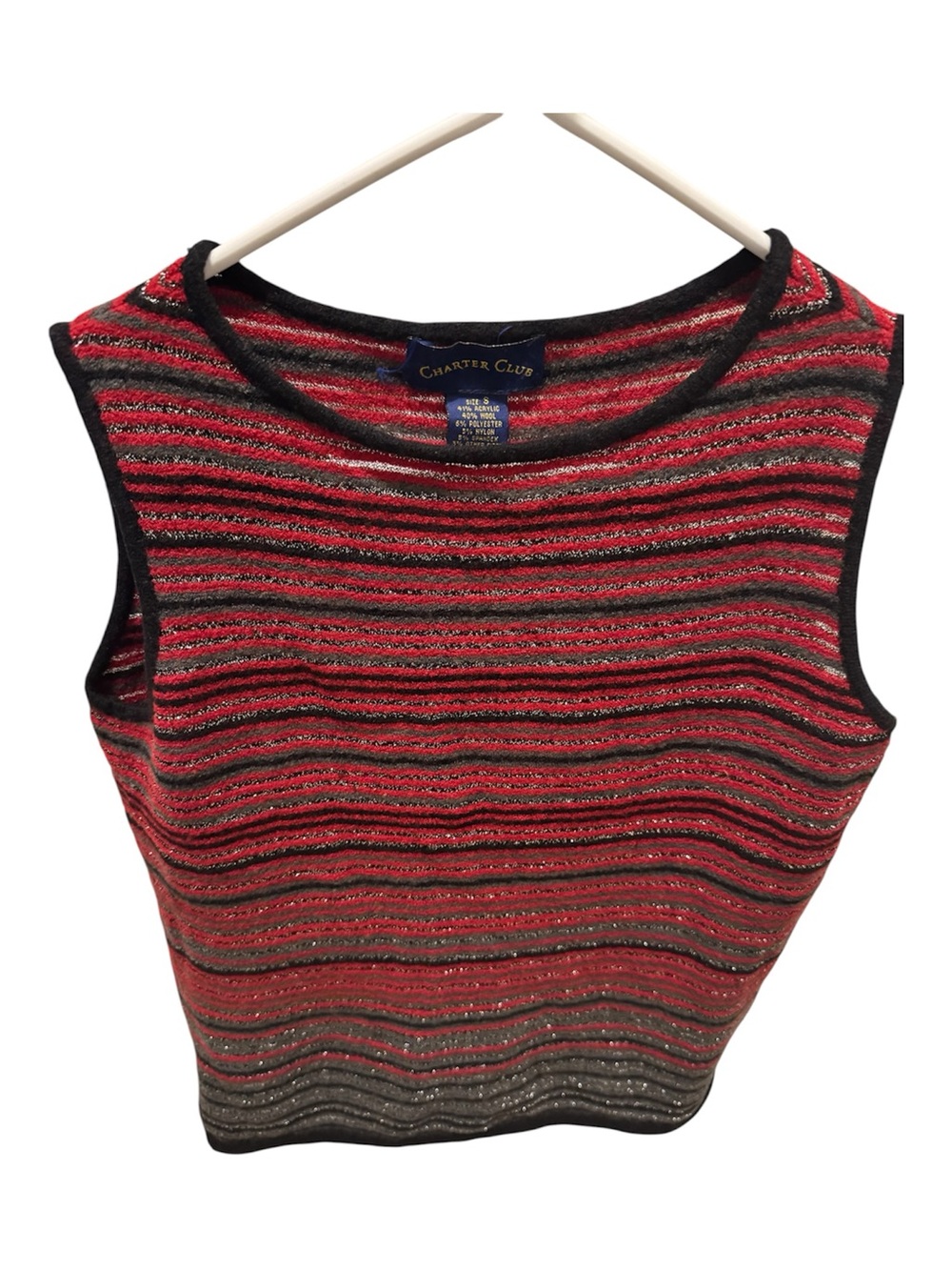 Charter Club Red and Black Metallic Striped Knit Tank